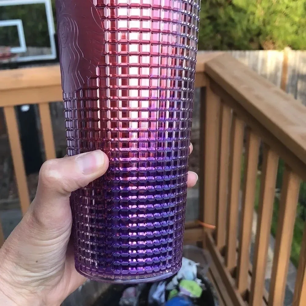 STARBUCKS 2021 summer purple and pink grid tumbler